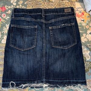 PAIGE Indigo Blue Denim Mini Skirt with Frayed Hem